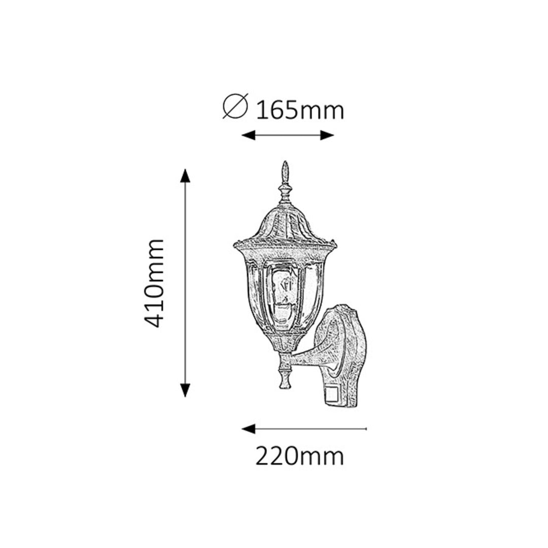 Milano vrtna zidna lampa do 60 W, zlatna, IP43, senzor