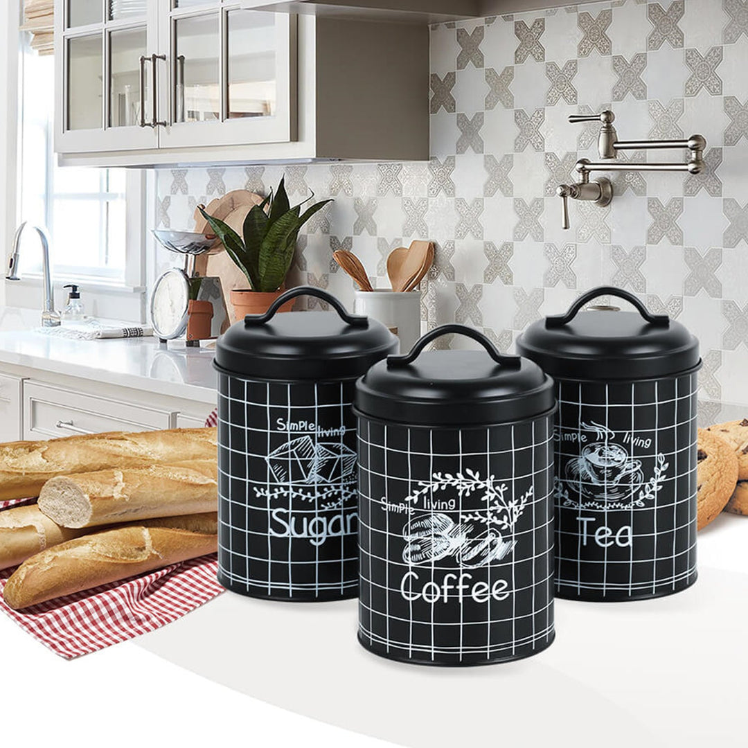 Set od 3 metalne posude za pohranu u kuhinji za šećer, kavu i čaj, 3 kom, Ø11,8 x 18,8 cm, crna