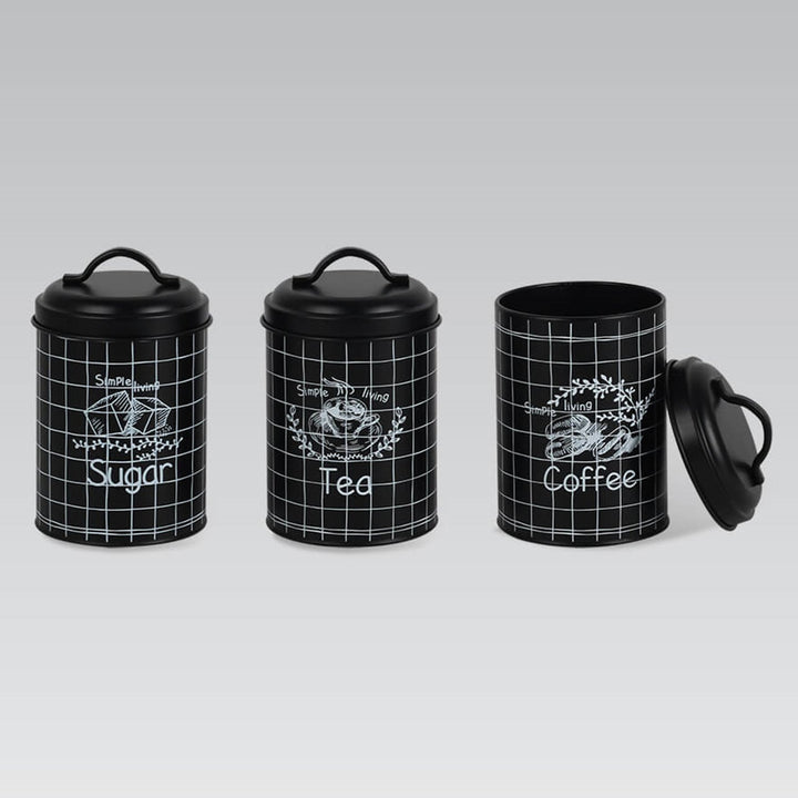 Set od 3 metalne posude za pohranu u kuhinji za šećer, kavu i čaj, 3 kom, Ø11,8 x 18,8 cm, crna