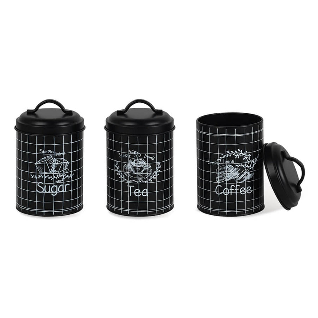Set od 3 metalne posude za pohranu u kuhinji za šećer, kavu i čaj, 3 kom, Ø11,8 x 18,8 cm, crna