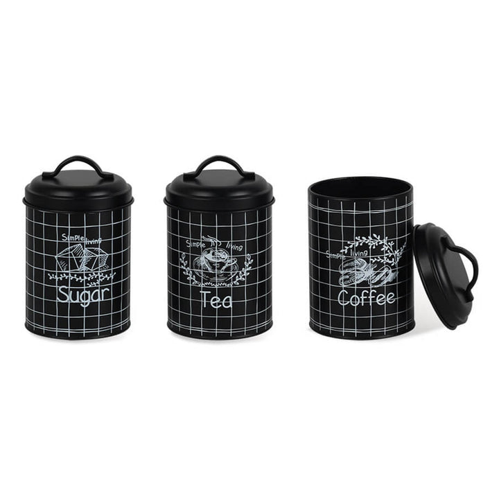 Set od 3 metalne posude za pohranu u kuhinji za šećer, kavu i čaj, 3 kom, Ø11,8 x 18,8 cm, crna