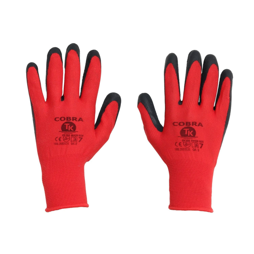 Set de 3 perechi de manusi de protectie Cobra, latex, marime 2XL, negru-rosu