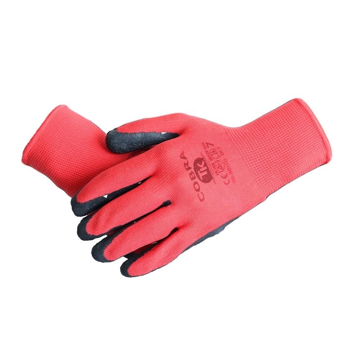 Set de 3 perechi de manusi de protectie Cobra, latex, marime 2XL, negru-rosu