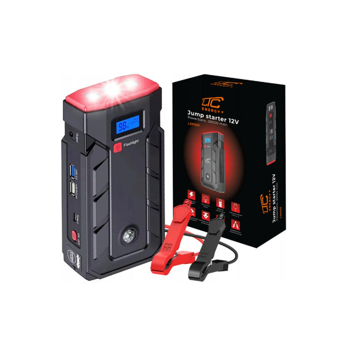 Acumulator extern pornire auto/Jump starter multifunctional, 12 V, capacitate 20.000 mAh, lanterna
