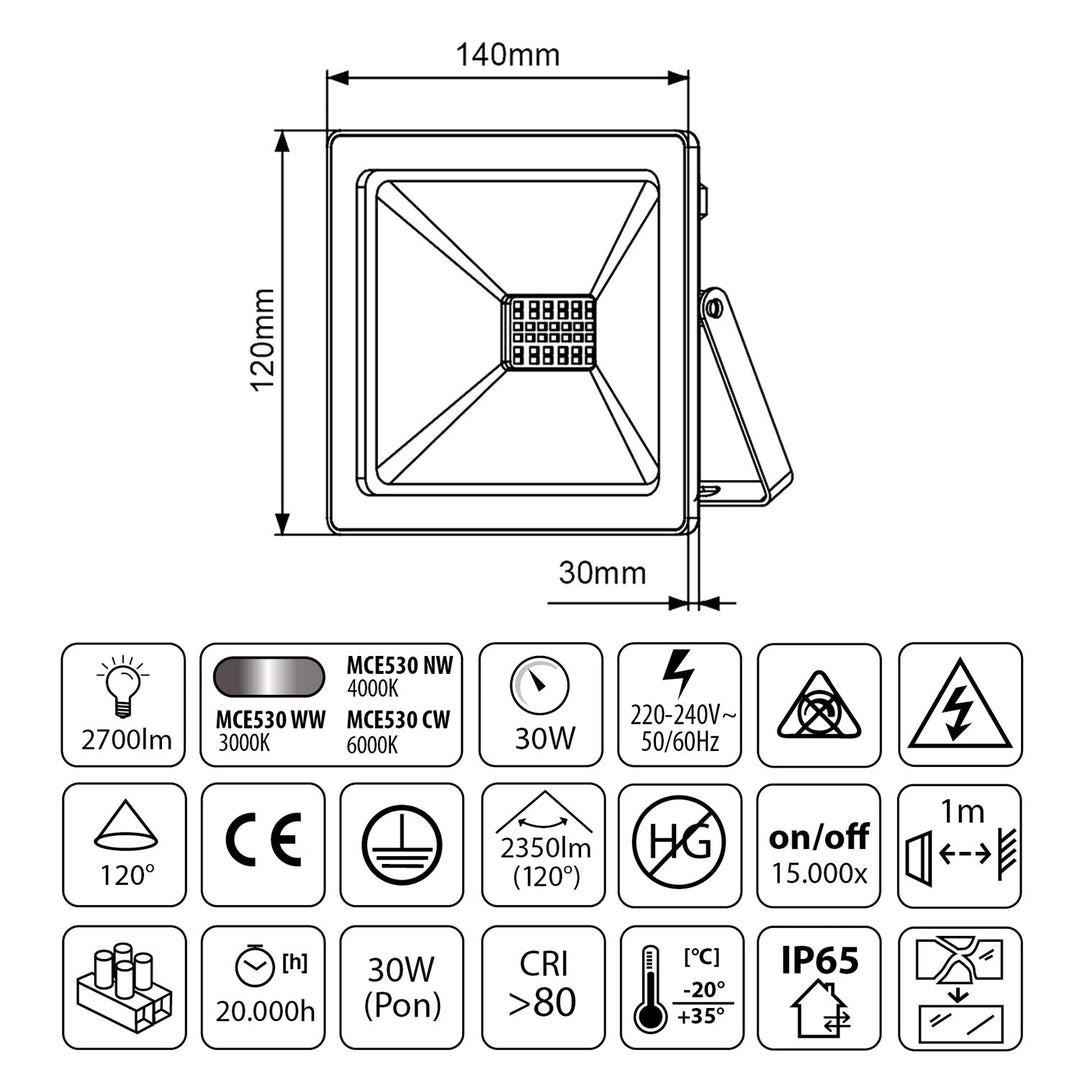 Stalak za rad na podu s Maclean 30W LED reflektorom
