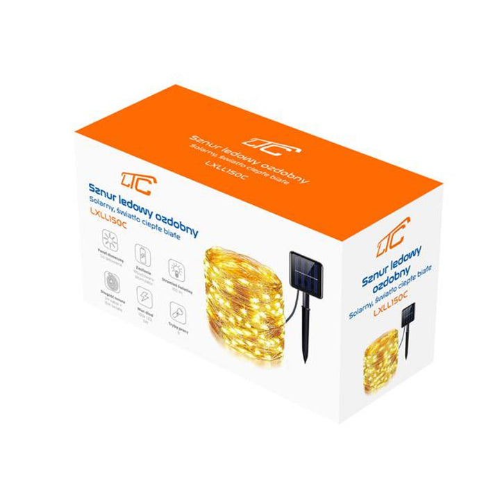 Instalatie luminioasa cu energie solara, 100 leduri, LXLL150C, alb cald