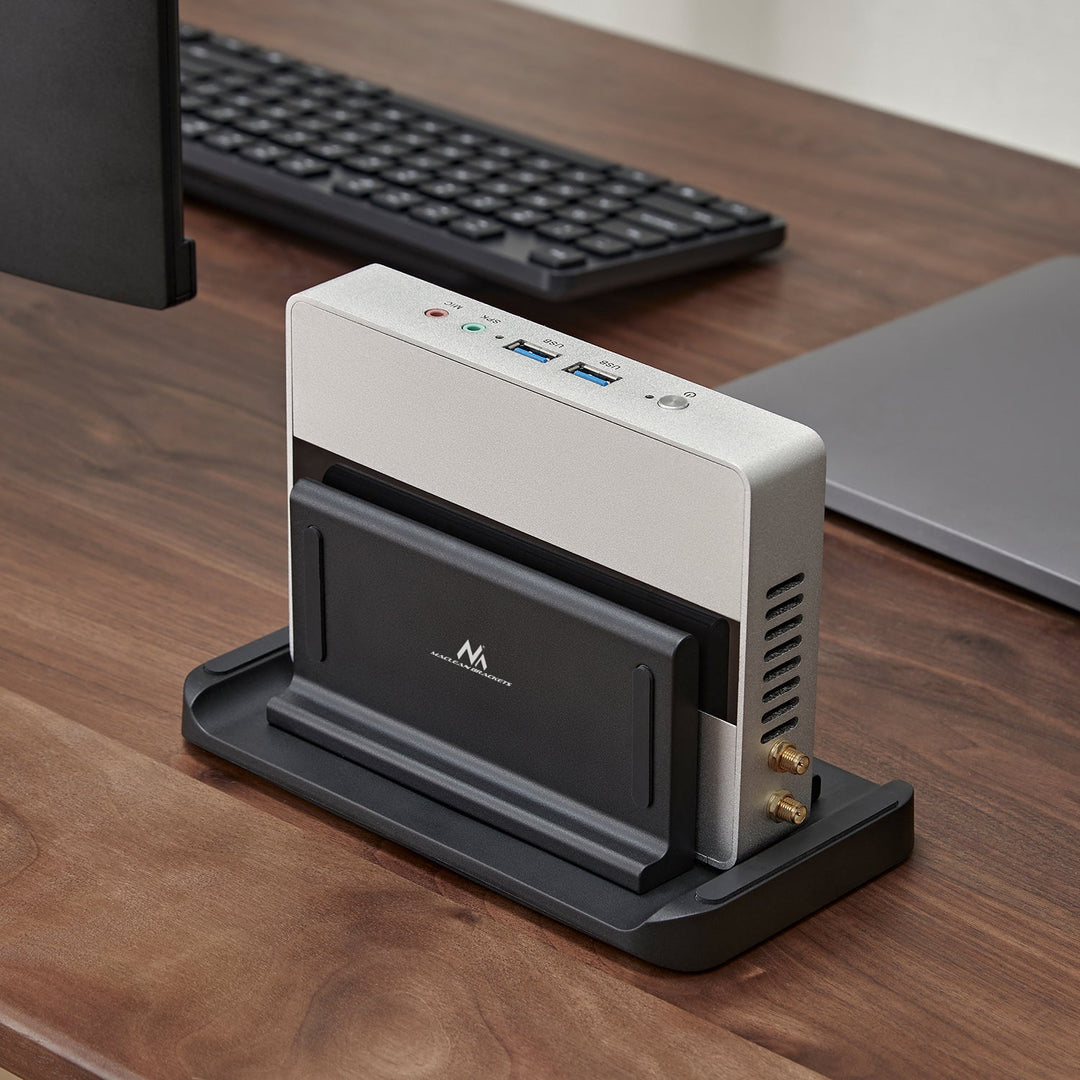 Maclean nosač za thin-client/mini PC, crni, pogodan za VESA nosače, samostalno stojeći, MC-454