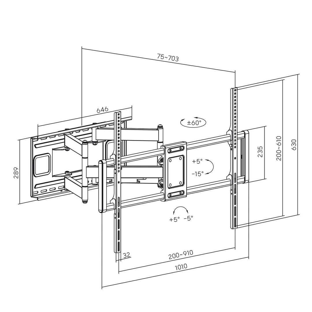 Maclean ekonomični TV stalak, max VESA 900x600, 60-120", 120 kg, crni, MC-482