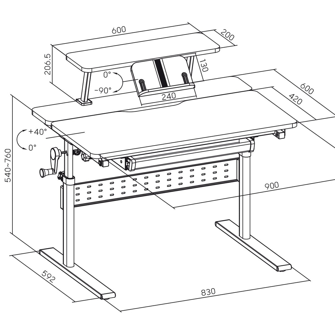 Dječji stol Ergo Office, podesive visine, sivi, max. 40 kg, 900 x 600 mm, ER-483