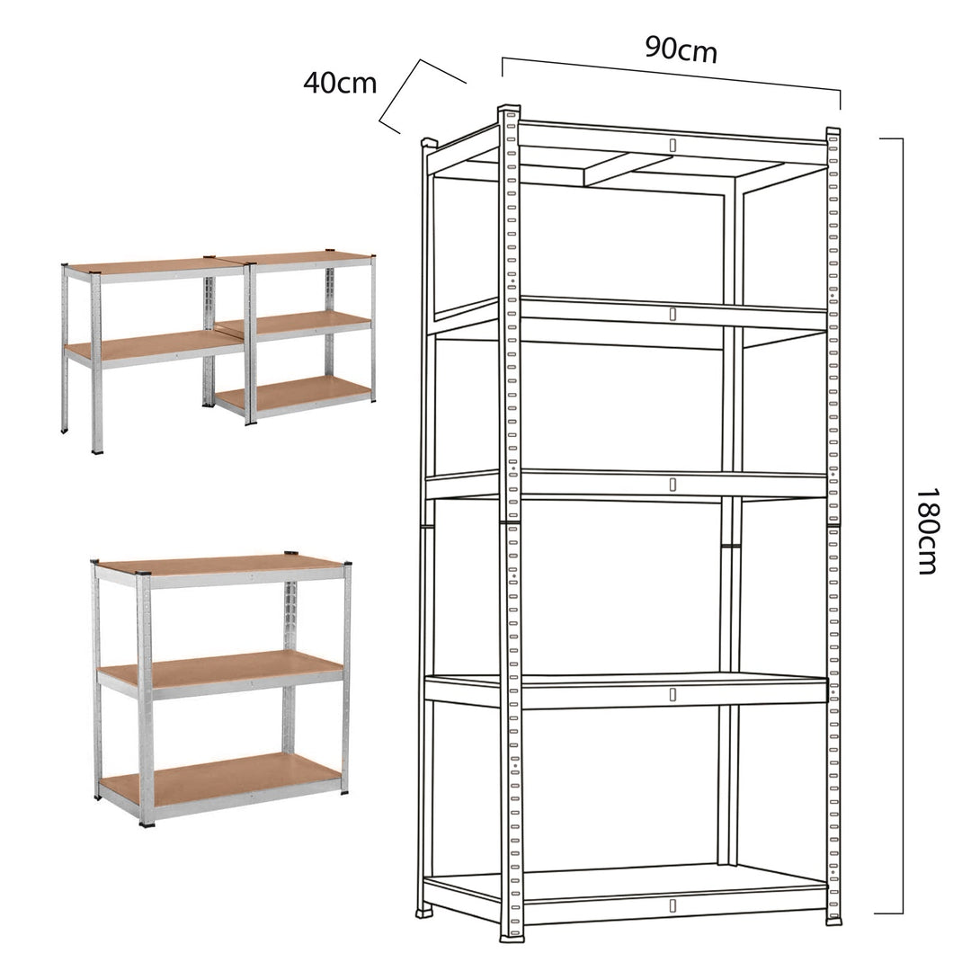 Metalni ormar za pohranu s policama 175 kg x5 180x90x40 cm GreenBlue, pocinčan, sklopiv, MDF, GB378