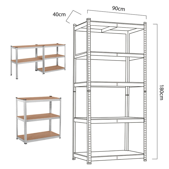 Metalni ormar za pohranu s policama 175 kg x5 180x90x40 cm GreenBlue, pocinčan, sklopiv, MDF, GB378