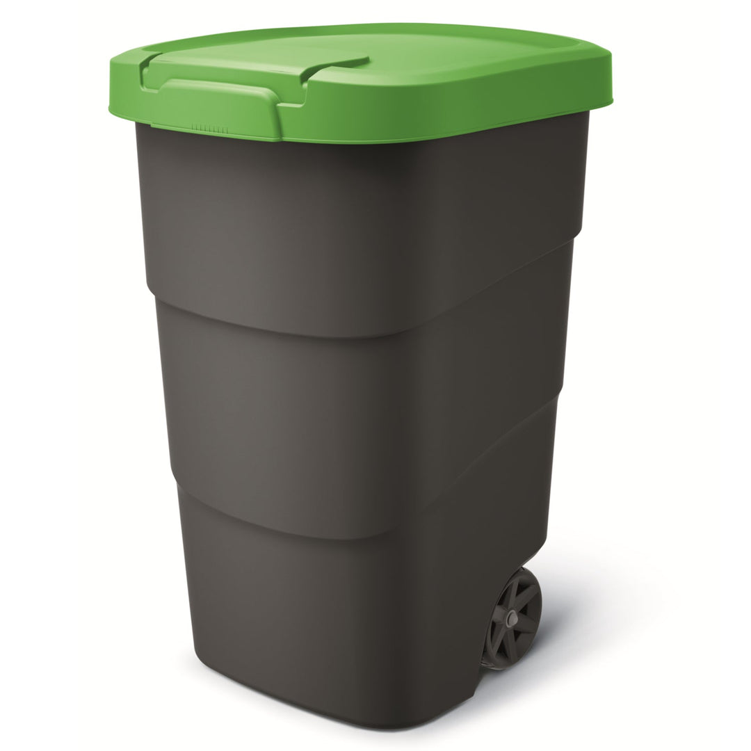Cos de gunoi Wheeler Prosperplast, 95 L, cu roti, negru-verde