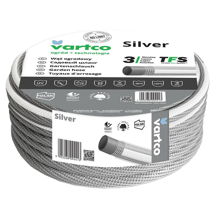 Furtun de grădină Vartco Silver TFS, 3 straturi, 3/4", 20m, gri - alb