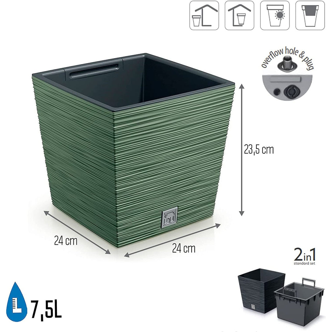 Prosperplast Furu četvrtasti niski sadilnik DFS240-5615C s umetkom – zemljano zelena boja