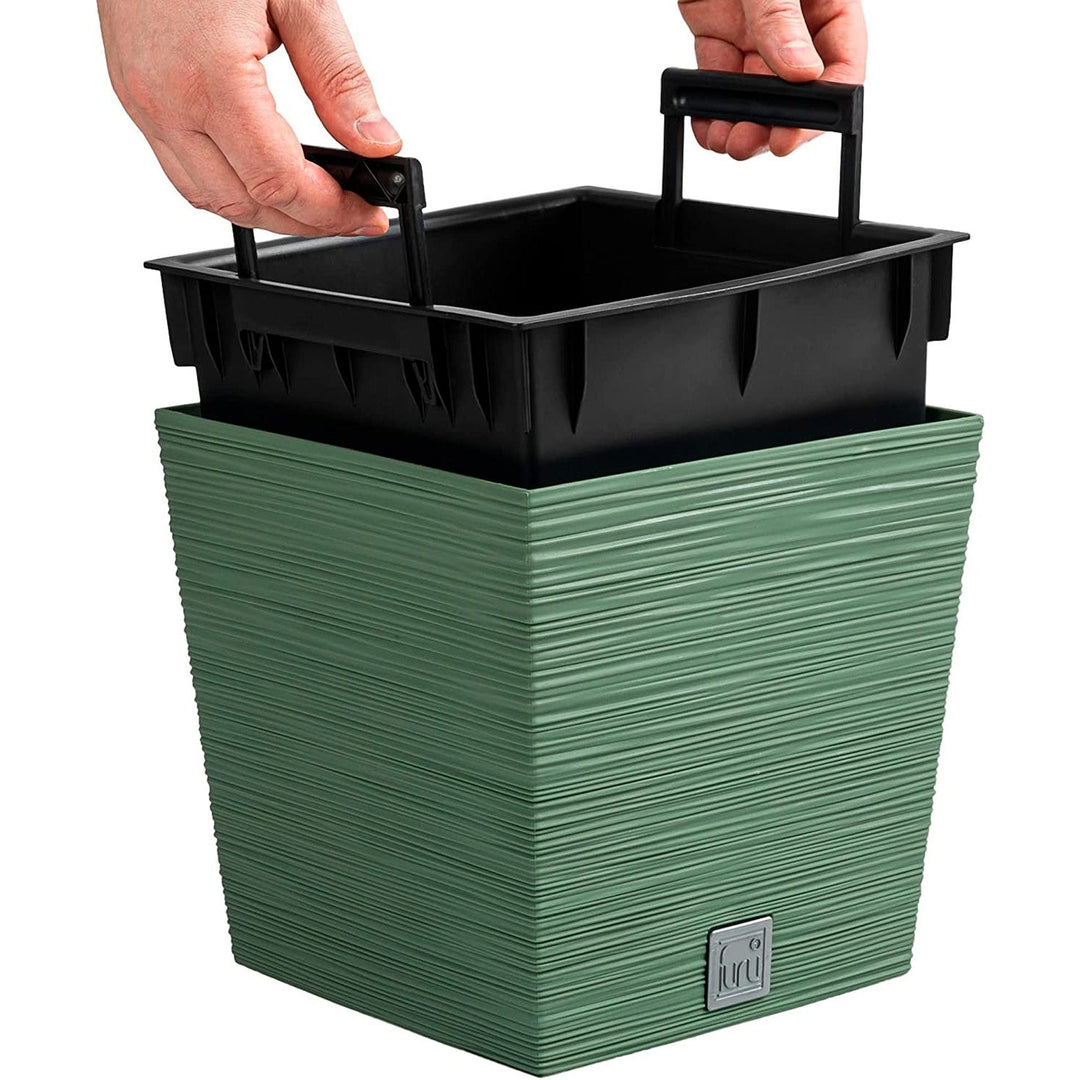 Prosperplast Furu četvrtasti niski sadilnik DFS240-5615C s umetkom – zemljano zelena boja