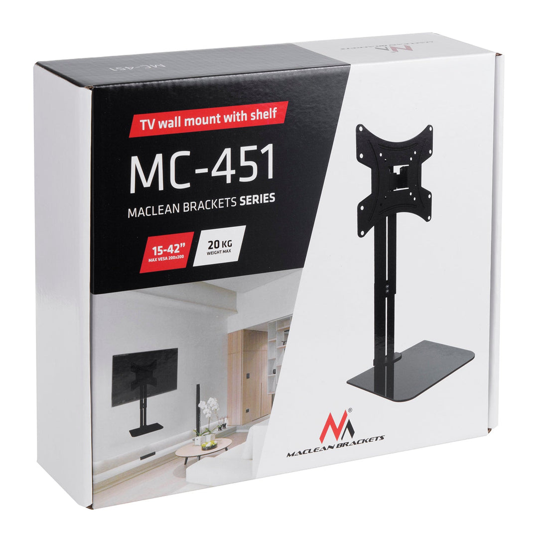 Zidna montaža za TV s Maclean policom, max. 20 kg, max. VESA 200x200, za TV od 15 do 42", MC-451