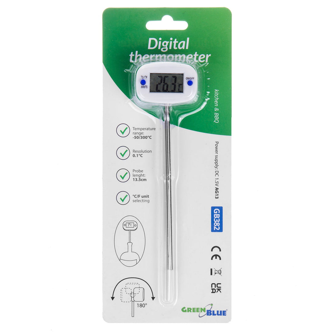 Termometar/sonda za hranu, GreenBlue, duljina sonde 15 cm, temperaturni raspon -50 °C do +300 °C, točnost 0,1 °C, GB382