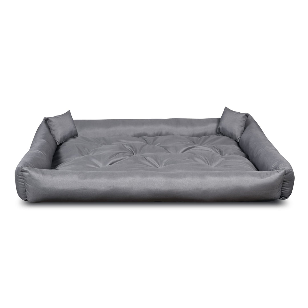 Pat pentru caini si pisici, din microfibra, 75 x 65 cm, gri inchis, 2 perne incluse