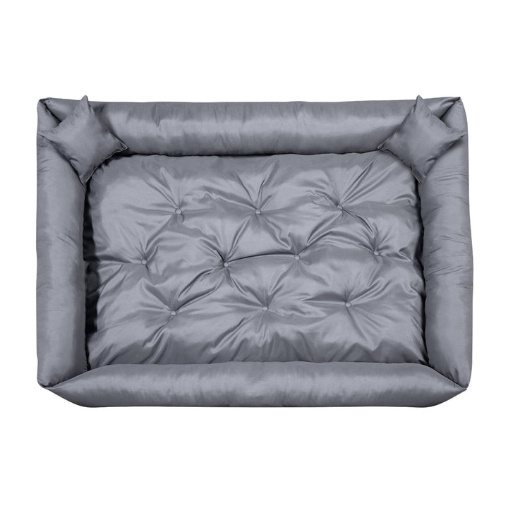 Pat pentru caini si pisici, din microfibra, 75 x 65 cm, gri inchis, 2 perne incluse