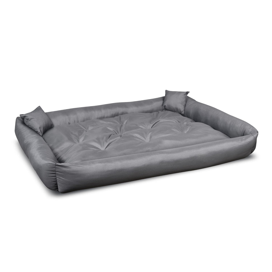 Pat pentru caini si pisici, din microfibra, 100 x 75 cm, gri inchis, 2 perne incluse