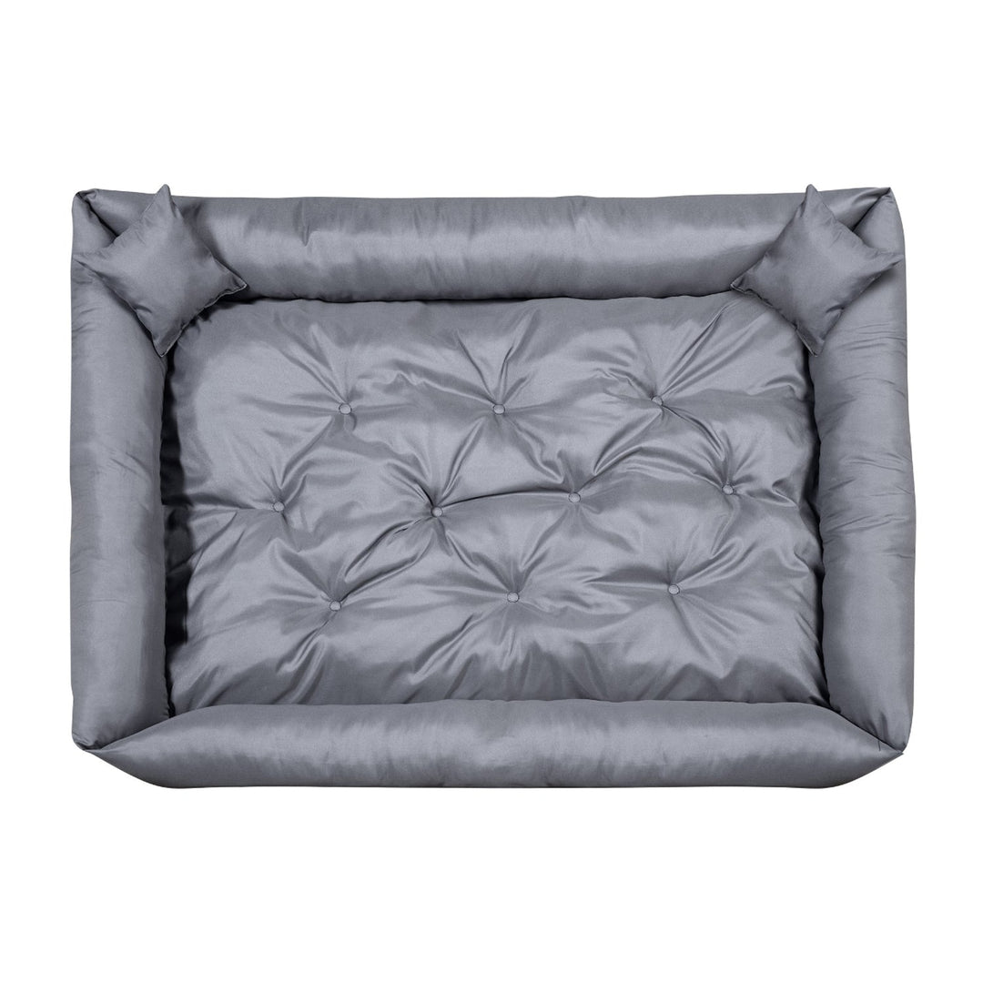 Pat pentru caini si pisici, din microfibra, 100 x 75 cm, gri inchis, 2 perne incluse