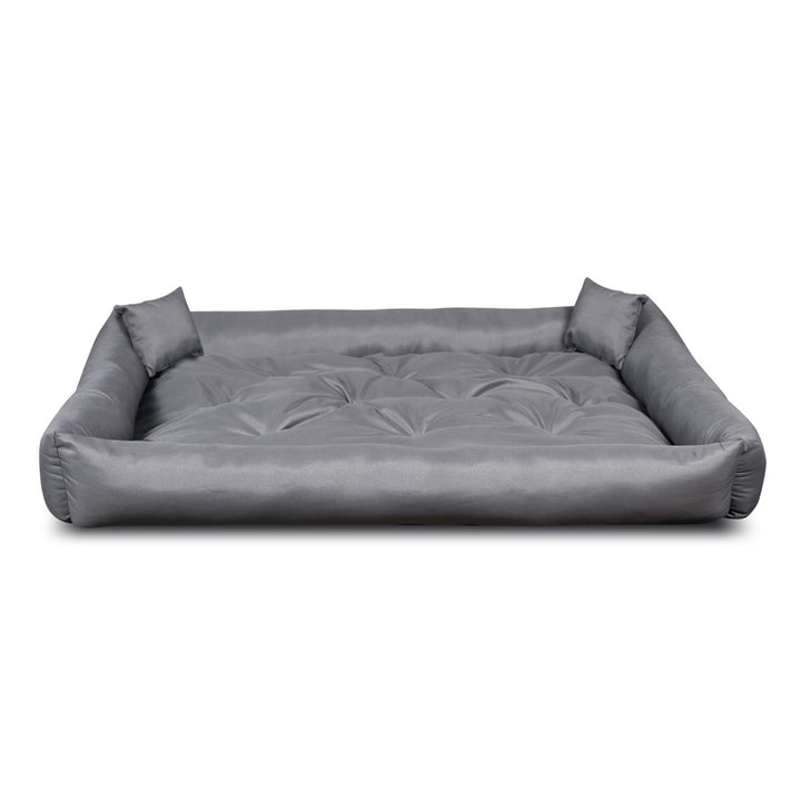 Pat pentru caini si pisici, din microfibra, 115 x 95 cm, gri inchis, 2 perne incluse