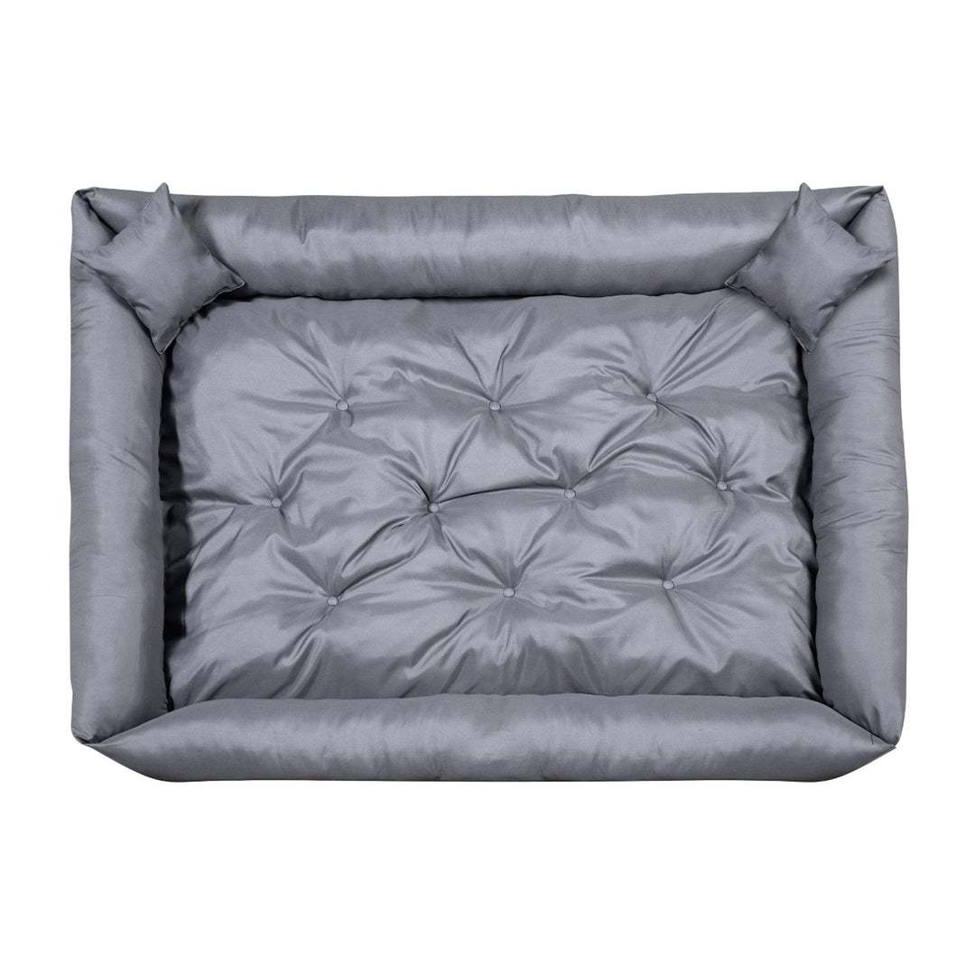 Pat pentru caini si pisici, din microfibra, 115 x 95 cm, gri inchis, 2 perne incluse