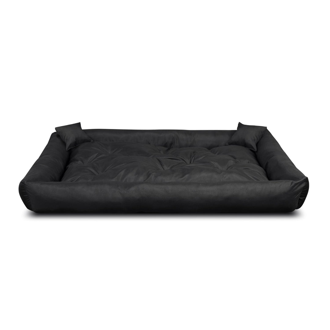 Pat pentru caini si pisici, din microfibra, 75 x 65 cm, negru, 2 perne incluse