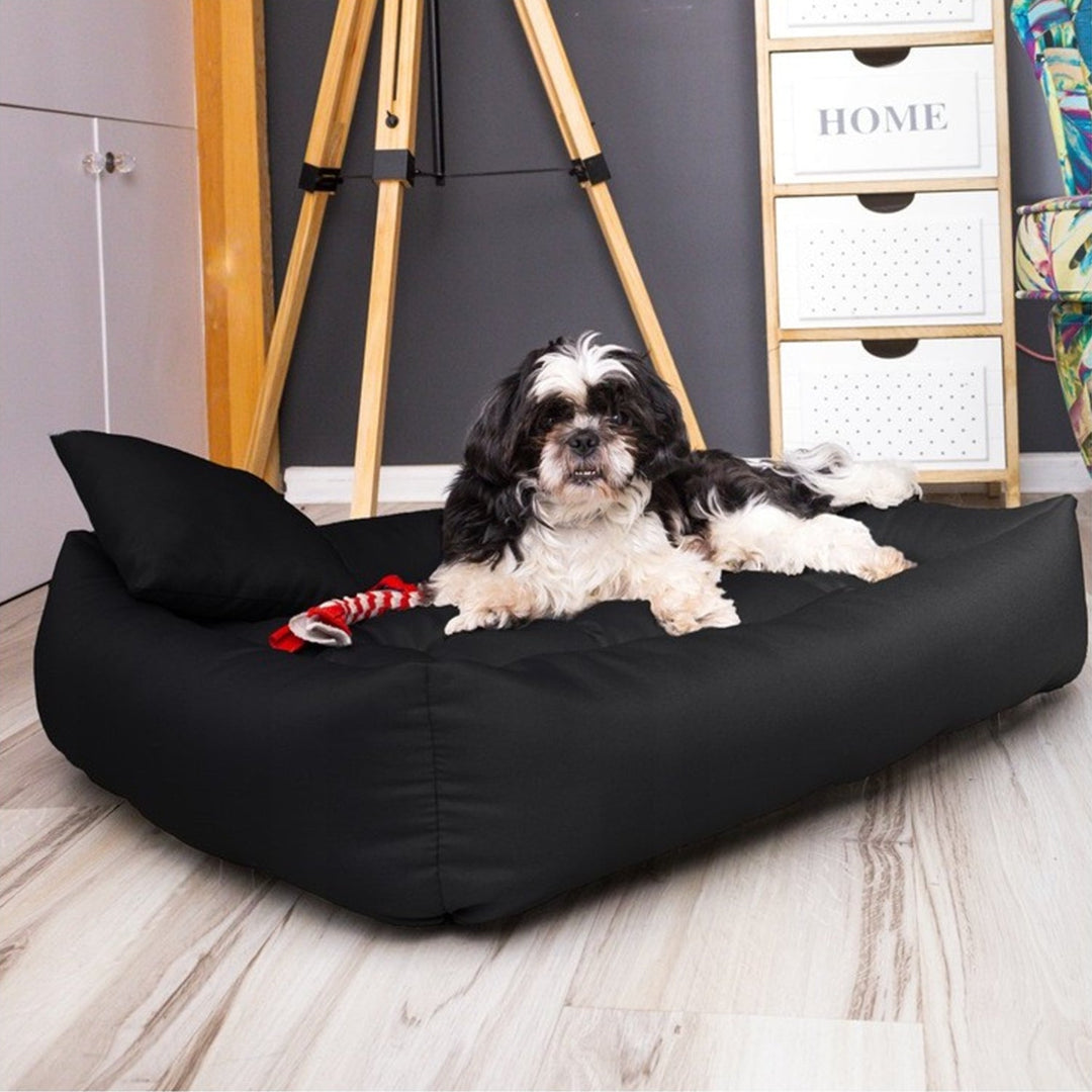 Pat pentru caini si pisici, din microfibra, 75 x 65 cm, negru, 2 perne incluse