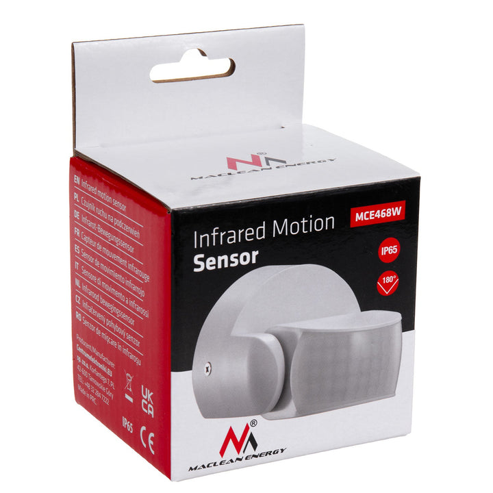 Maclean PIR senzor pokreta, infracrveni, IP65, bijeli, domet 12 m, maksimalno opterećenje 600/1200 W, MCE468 W