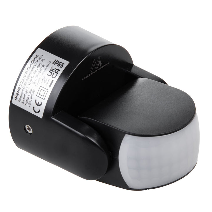 Maclean PIR senzor pokreta, infracrveni, IP65, crni, domet 12 m, maksimalno opterećenje 600/1200 W, MCE468 B