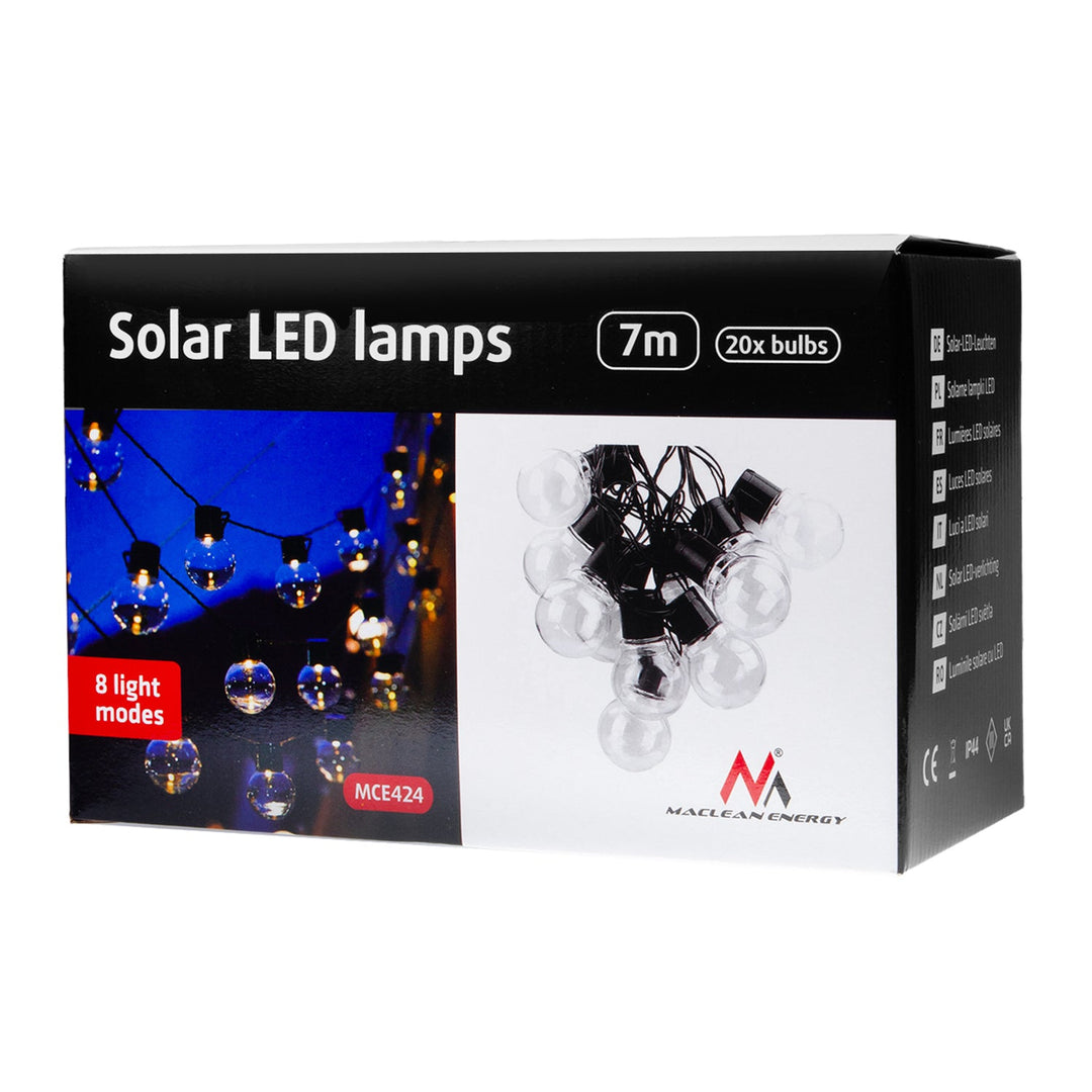 Maclean 2-u-1 solarna LED vrtna girlanda, IP44, 3 W, 10 lm, 3000 K, 2 × 600 mAh baterije, 5 V DC, 7 m, MCE424