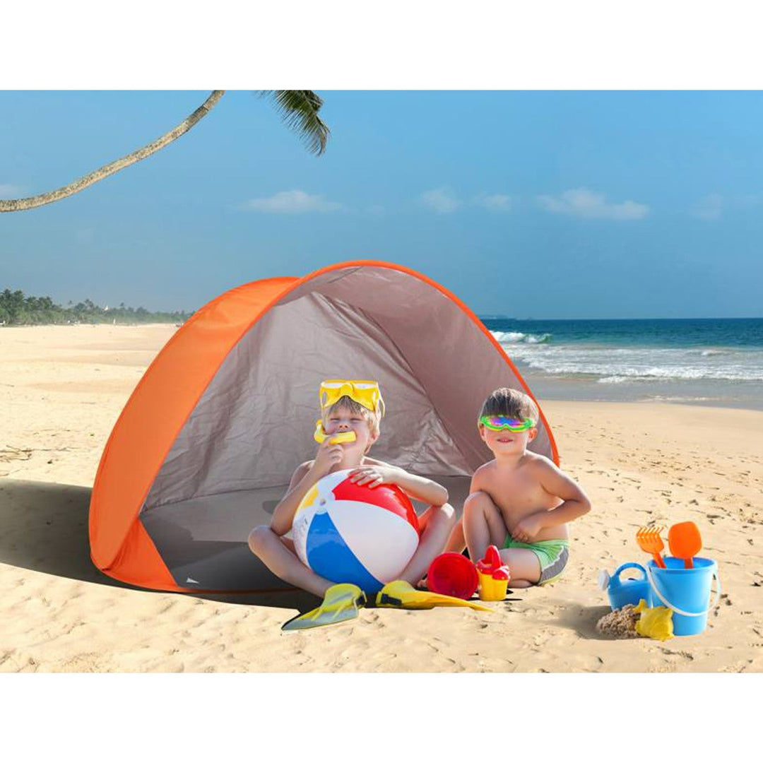Cort de plaja copii, pop-up Junior, impermeabil, portocaliu, 145x100x88 cm