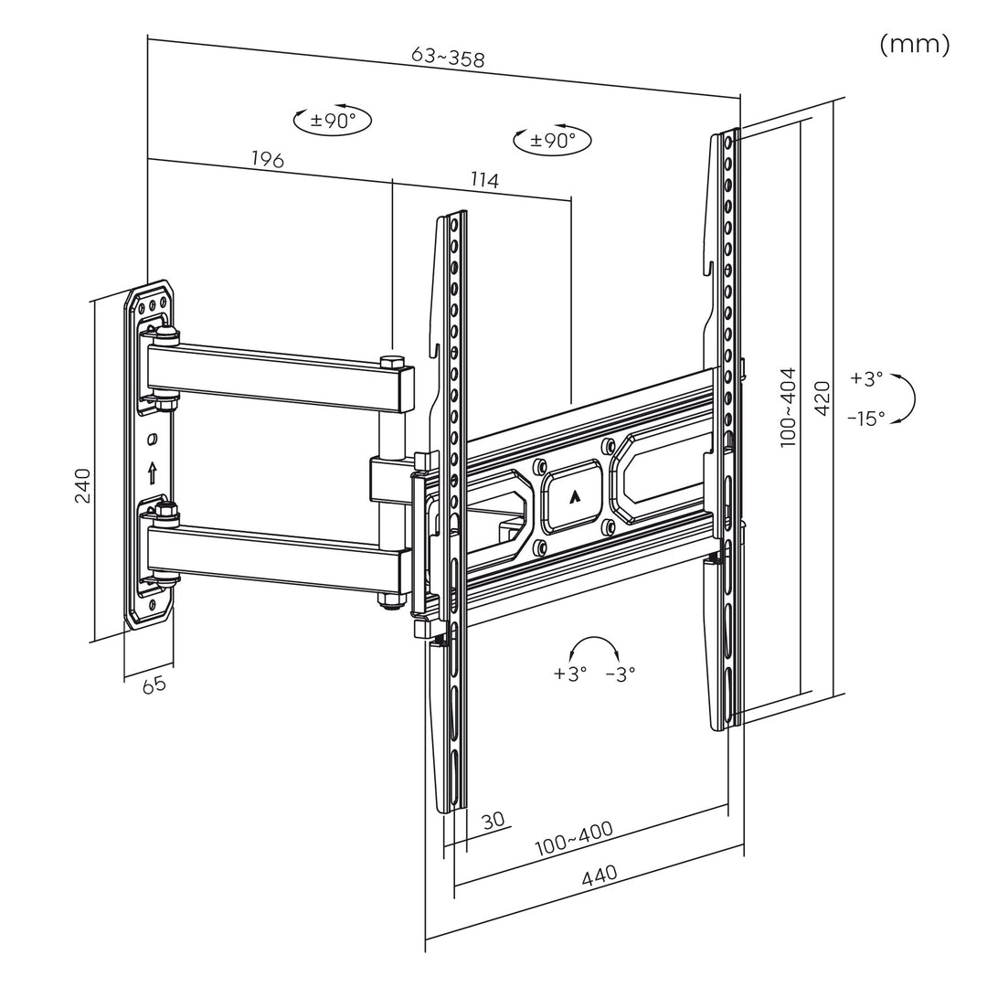 Maclean držač za TV, max. VESA 400×400, pogodan za zakrivljene TV-e, 33–70", 35 kg, MC-647N