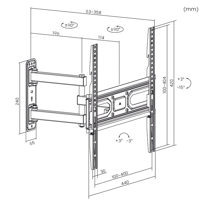 Maclean držač za TV, max. VESA 400×400, pogodan za zakrivljene TV-e, 33–70", 35 kg, MC-647N