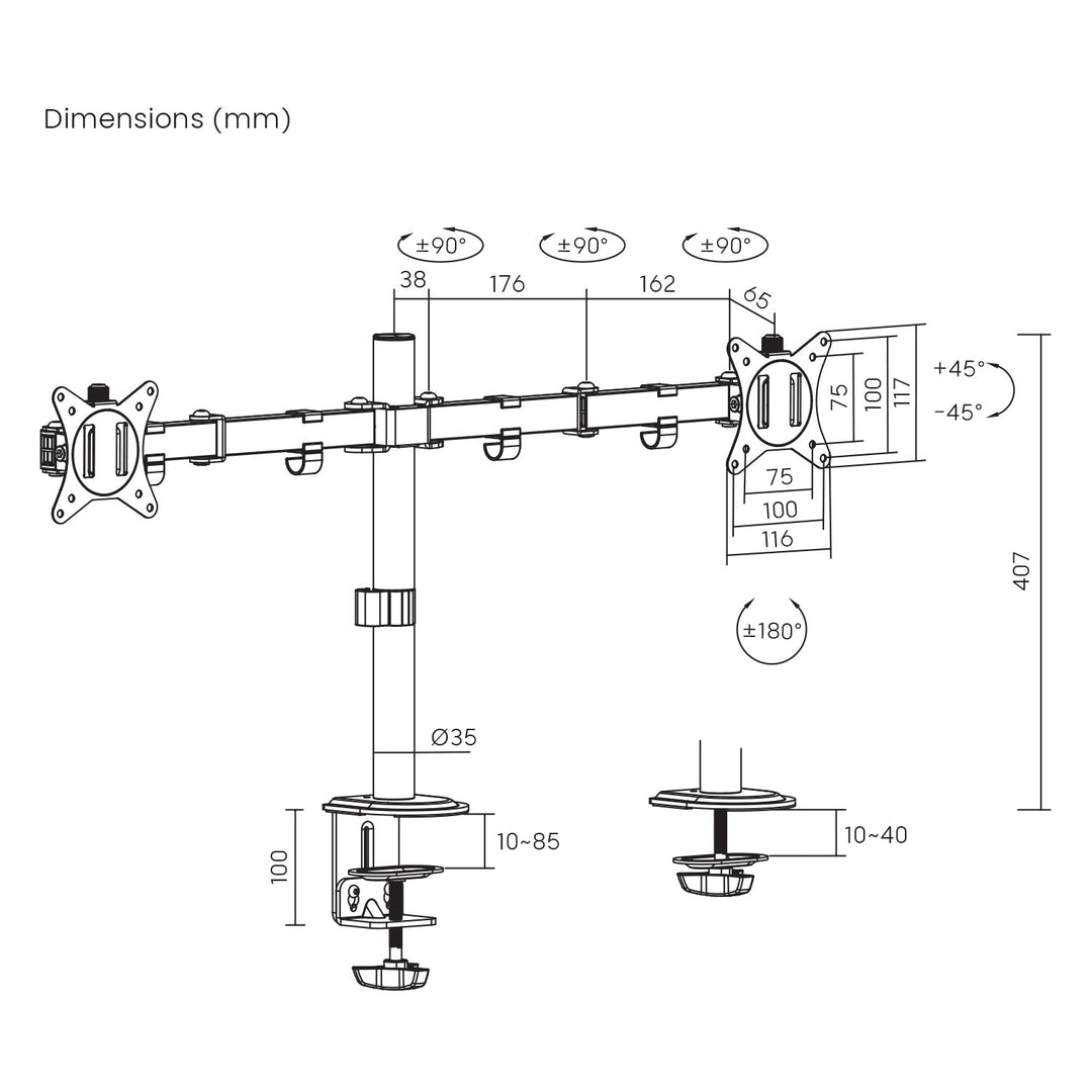 Maclean stolni nosač za 2 monitora, VESA 75x75 i 100x100, 17-32", 2x 9 kg, MC-754N