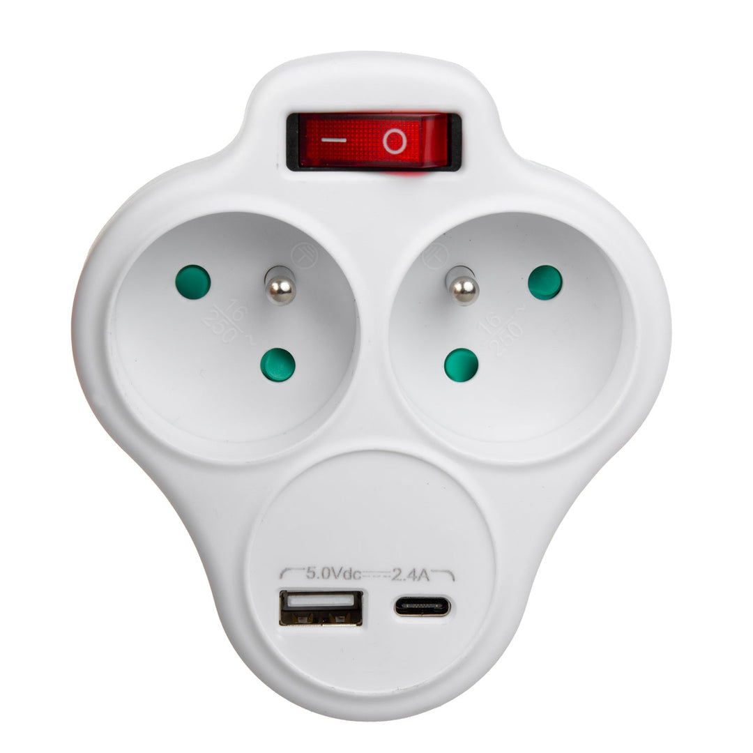 Maclean električna utičnica, razdjelnik s 2 utičnice s USB A/C 2,4 A, tip E, 2×16 A, MCE336 E