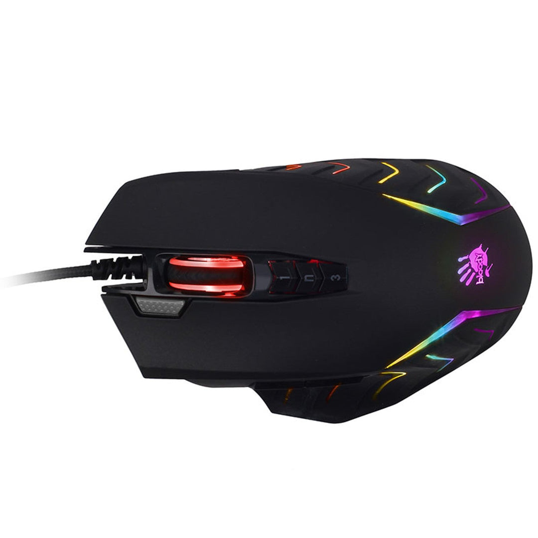 A4TECH gejming miš, USB, 8000 DPI, metalne klizače, J95 RGB Pixart (aktiviran)