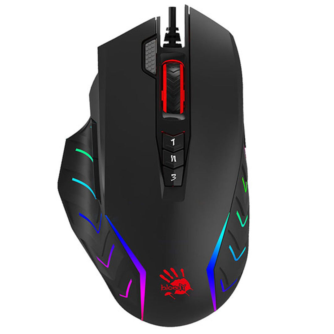 A4TECH gejming miš, USB, 8000 DPI, metalne klizače, J95 RGB Pixart (aktiviran)