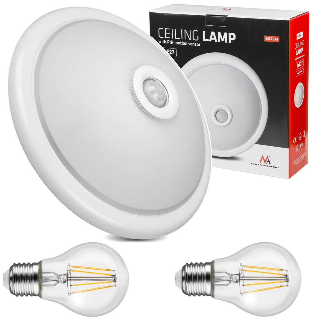 Stropna svjetiljka Maclean s PIR senzorom, montirana na strop, s LED izvorom svjetlosti, 2x max. 40 W, E27, 220-240 V~ 50/60 Hz, MCE324 + 2xMCE268
