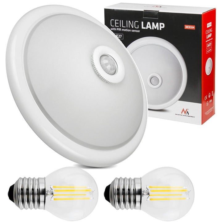 Plafoniera cu senzor PIR Maclean, cu sursă de lumină LED, 2x max. 40W, E27, 220-240V~ 50/60Hz, MCE324 + 2xMCE284