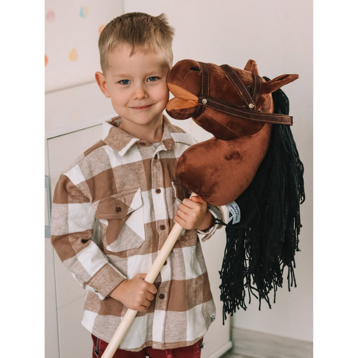 Teddykompaniet plišani konj, drvena štapina, uzde, 80 cm, T-TED-03002