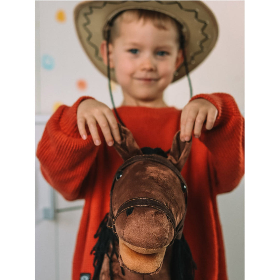 Teddykompaniet plišani konj, drvena štapina, uzde, 80 cm, T-TED-03002