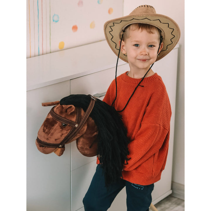 Teddykompaniet plišani konj, drvena štapina, uzde, 80 cm, T-TED-03002