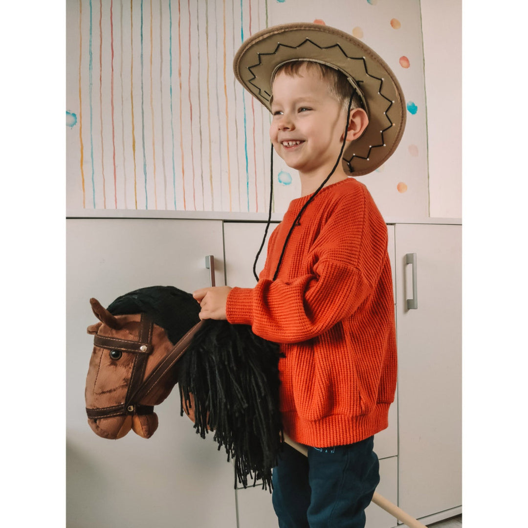 Teddykompaniet plišani konj, drvena štapina, uzde, 80 cm, T-TED-03002