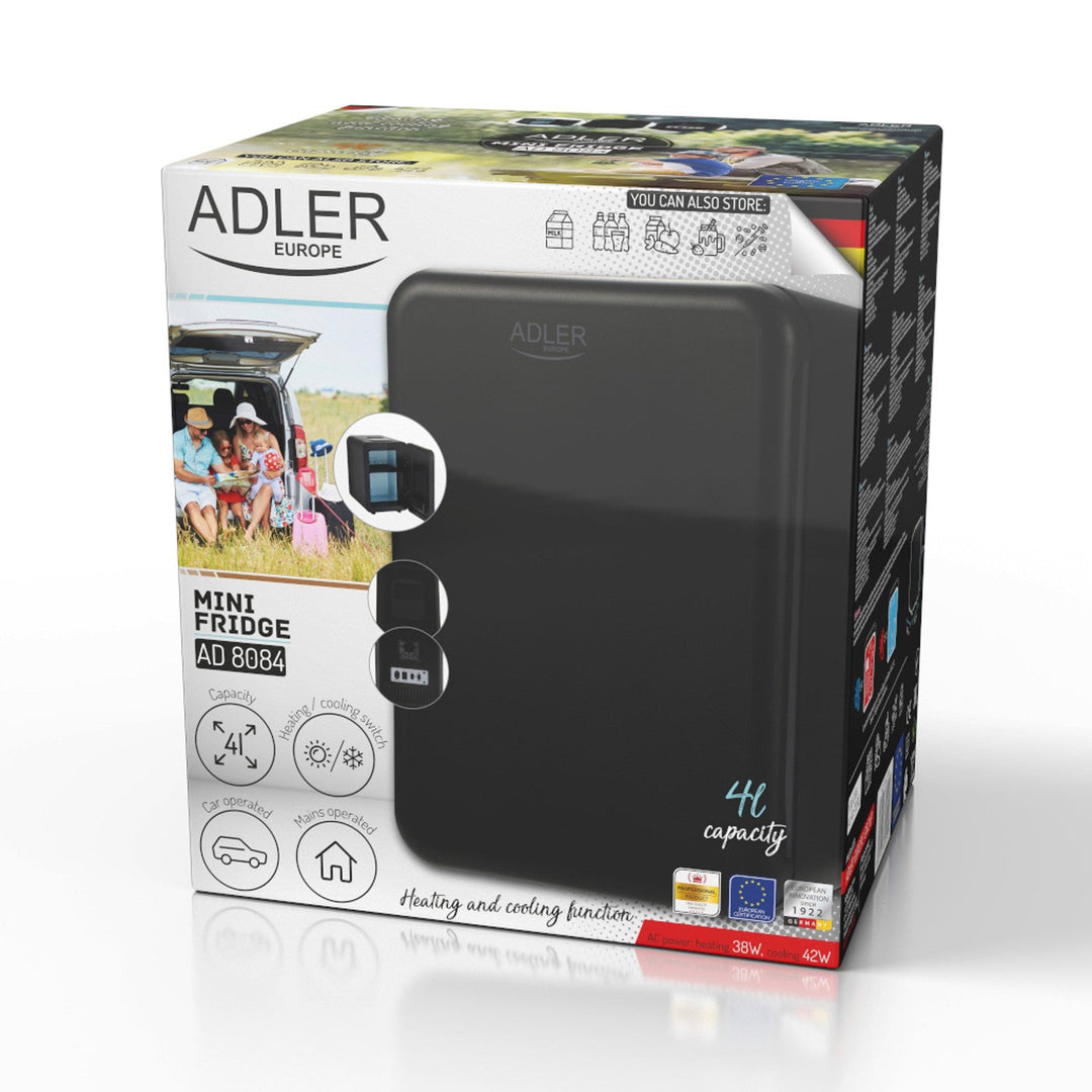 Adler prijenosni hladnjak, hlađenje i grijanje, za kuću i automobil, 4 l, crni, AD 8084